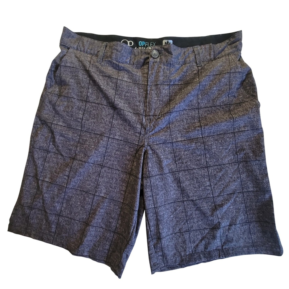 OP Hybrid Shorts Mens 38 Grey OPFlex 4-Way Stretch Windowpane Plaid Quick Dry